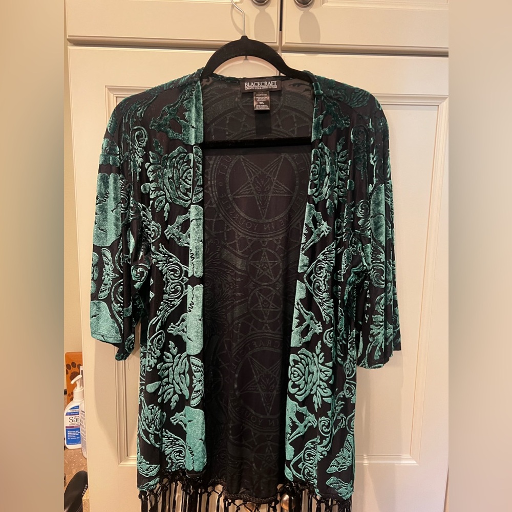 Black Craft  cult green velvet burnout kimono